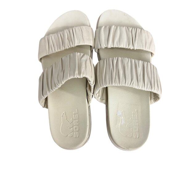 Sorel Cream Roaming Two Strap Slide Ruched Leather Slide Sandals Size 8.5 - Picture 5 of 7
